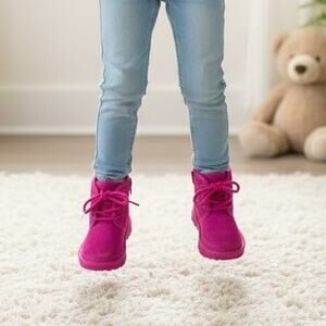 Uggs Kids PInk Leather Neumel 2 Boots 8